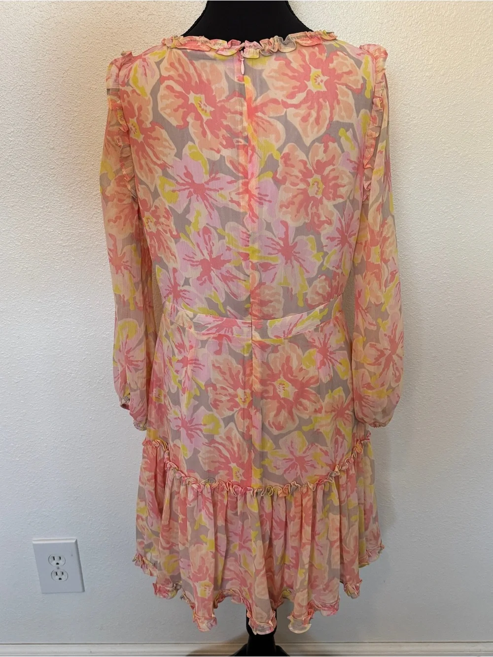 Likely Mia Floral Ruffle Mini Dress Peach Pink Size 8 Revolve